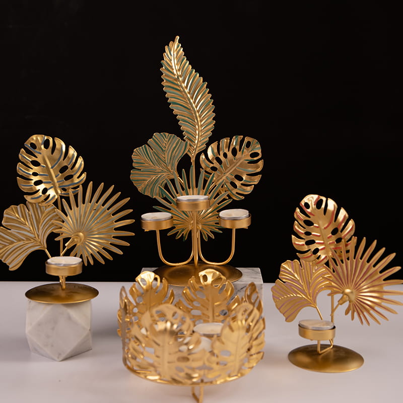 Các bữa tiệc trang trí đám cưới hoặc trang trí nhà hàng ngày Những chiếc lá khác nhau có hình dạng kim loại Giá đỡ nến Tealight