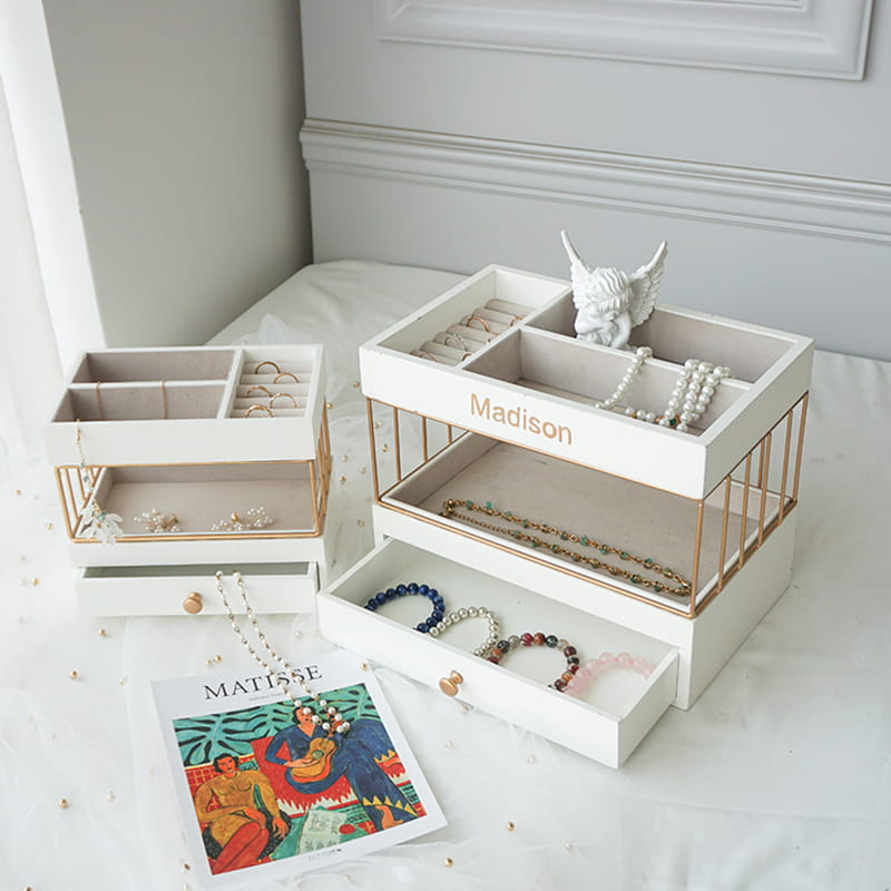 Hộp đựng đồ trang sức nhung đa chức năng Hộp đựng đồ trang sức acrylic với 3 ngăn kéo để đựng bông tai Vòng đeo tay Vòng đeo tay Vòng cổ Lưu trữ