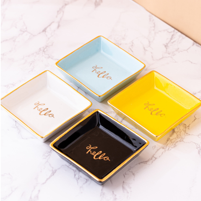 Vòng gốm Bát đĩa Khay trang trí Đồ trang sức bằng gốm sứ hình vuông Người giữ đồ trang sức Đĩa